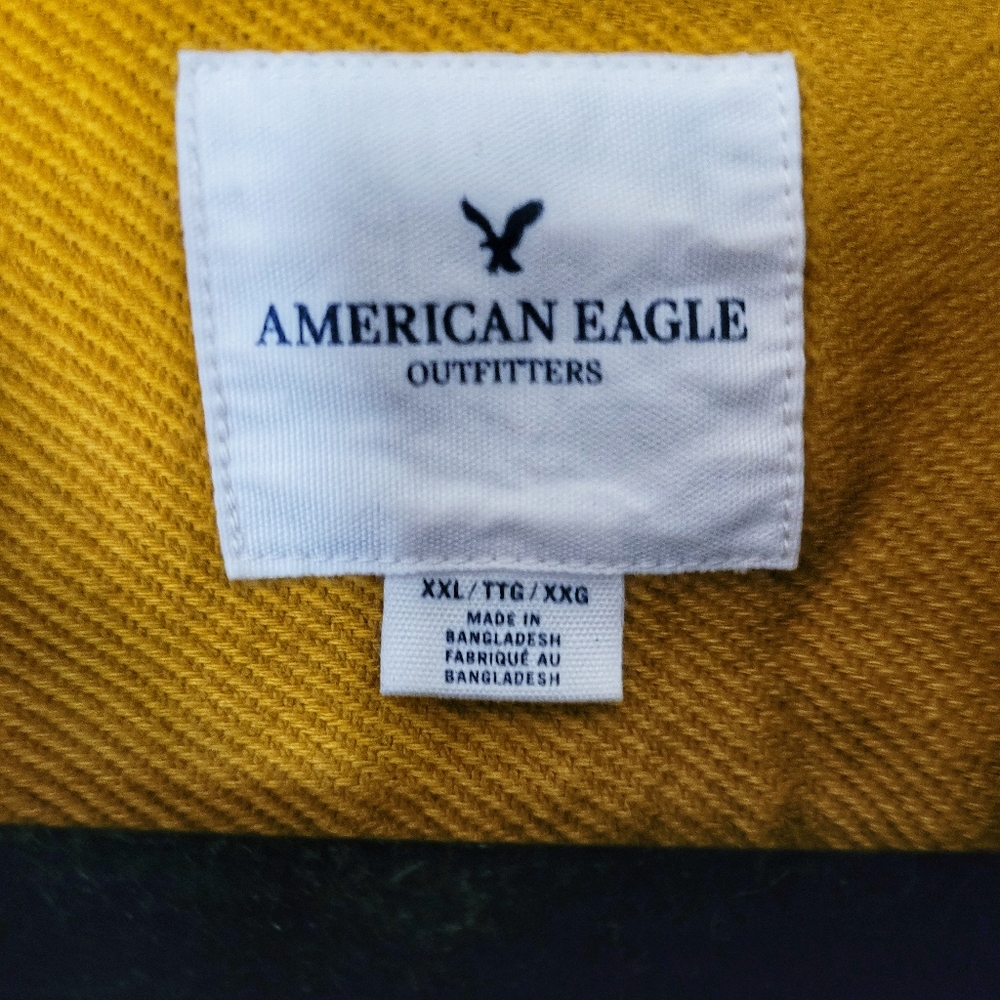 Mustard colored AEO XXL men's button front. - Picture 2 of 2